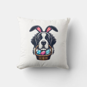 Cute Bunny Ear Saint Bernard Dog Easter Egg Owner  Cushion