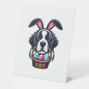 Cute Bunny Ear Saint Bernard Dog Easter Egg Owner  Pedestal Sign