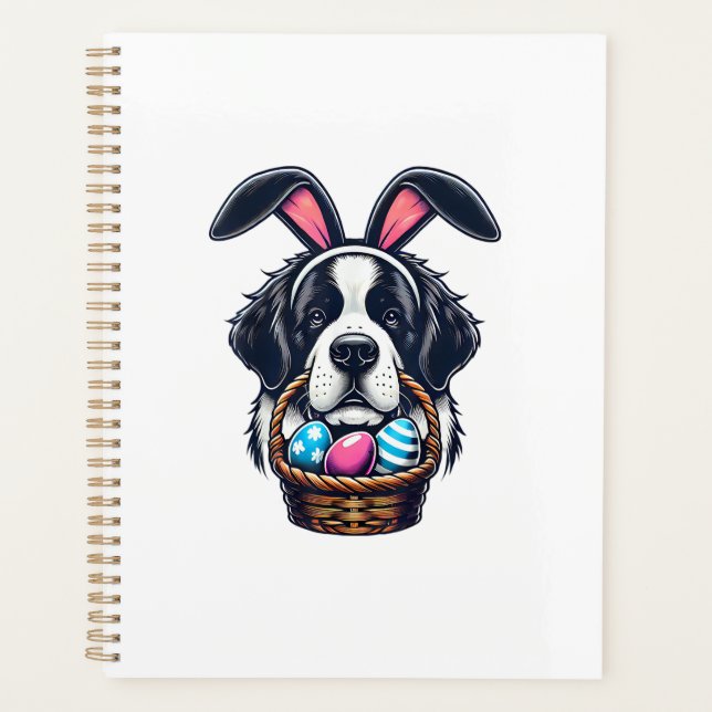 Cute Bunny Ear Saint Bernard Dog Easter Egg Owner  Planner (Front)
