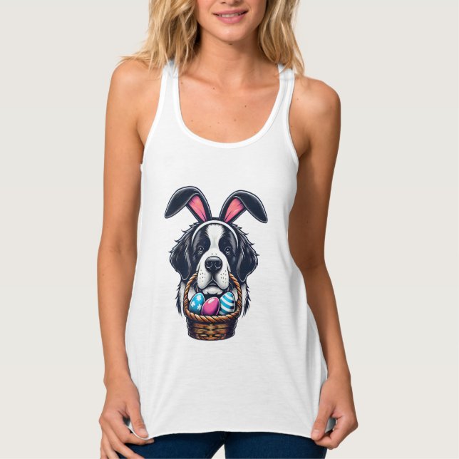 Cute Bunny Ear Saint Bernard Dog Easter Egg Owner  Singlet (Front)