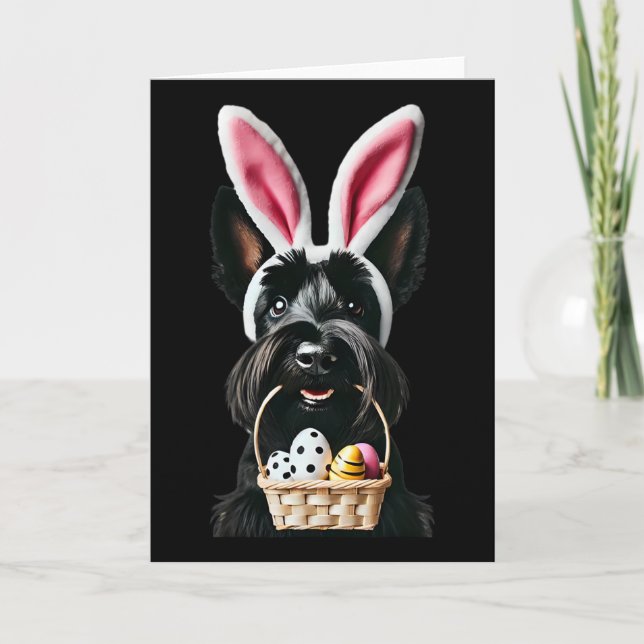 Cute Bunny Ear Scottish Terrier Dog Easter Eggs Ow Card (Front)