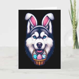 Cute Bunny Ear Siberian Husky Dog Easter Eggs Owne Card