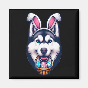 Cute Bunny Ear Siberian Husky Dog Easter Eggs Owne Magnet