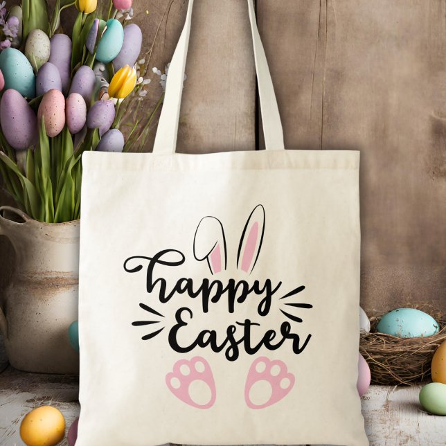 Cute Bunny Ears and Feet Happy Easter  Tote Bag (Cute Bunny Ears and Feet Happy Easter Tote Bag)