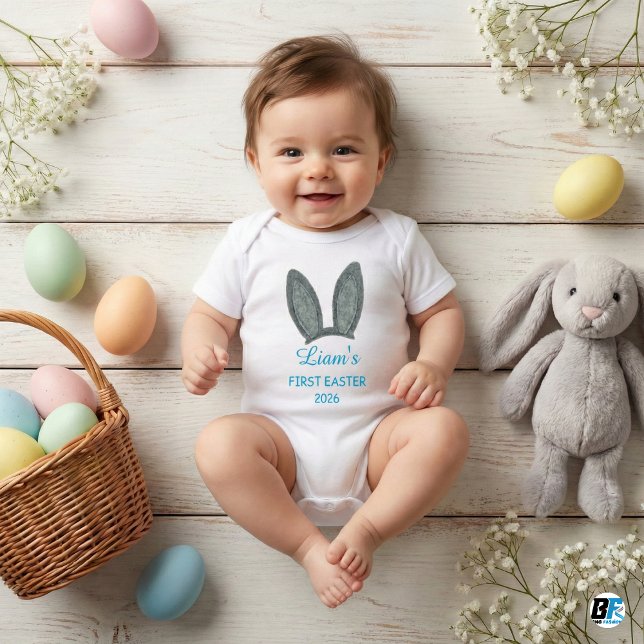 Cute Bunny Ears Boy First Easter 2026 Personalized Baby Bodysuit (Creator Uploaded)