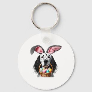 Cute Bunny Ears English Setter Dog Easter Egg Hunt Key Ring