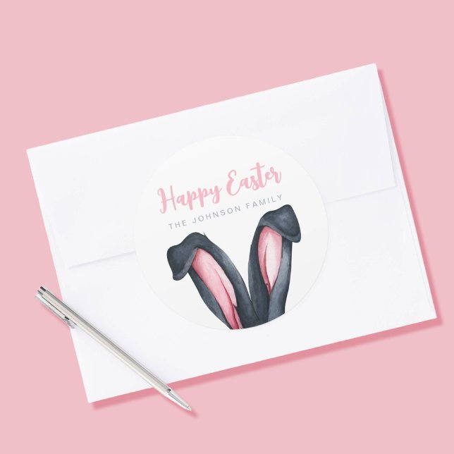 Cute Bunny Ears Happy Easter Classic Round Sticker (Cute Bunny Ears Happy Easter Classic Round Sticker)