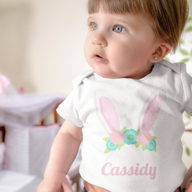 Cute Bunny Ears Tiara Easter Personalized Baby Bodysuit (Creator Uploaded)