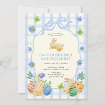 Cute Bunny Easter Brunch & Egg Hunt Blue Chequered