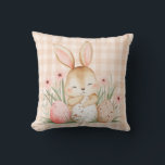 Cute Bunny Easter Cushion<br><div class="desc">Add a soft and cheerful spring touch to your home with this adorable Easter bunny throw pillow. Featuring a sweet watercolor bunny surrounded by delicate spring flowers and colorful Easter eggs on a cozy gingham background, this pillow brings warmth and charm to any space. Perfect for Easter decorating, nursery rooms,...</div>