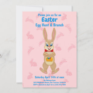Cute Bunny Easter Egg Hunt Brunch Party Invitation