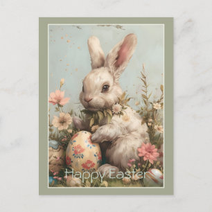 Cute Bunny Easter Eggs Floral  Holiday Postcard