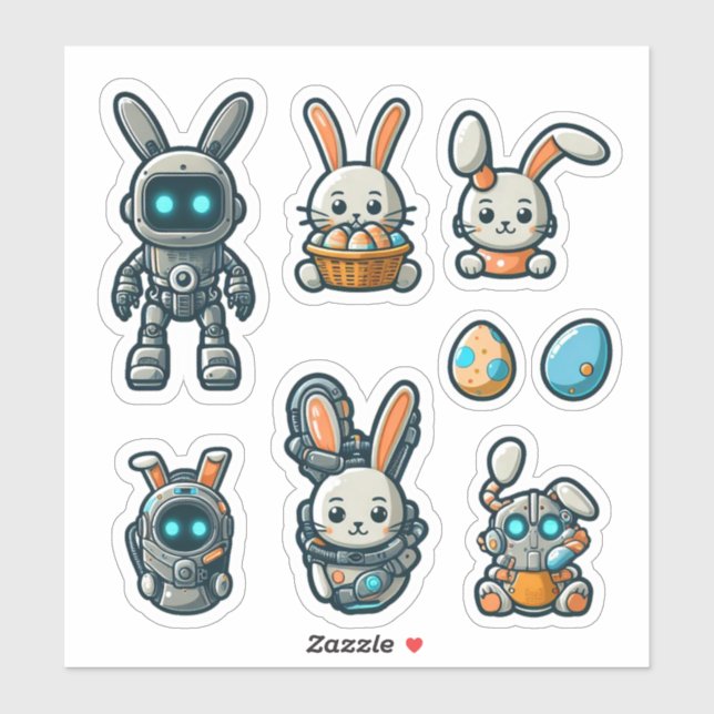 Cute Bunny Easter Futuristic Stickers (Sheet)