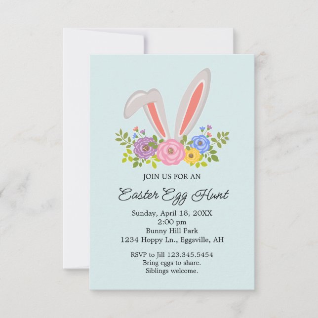 Cute Bunny Easter Invitation Egg Hunt (Front)