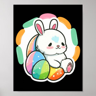 Cute bunny easter rainbow eggs cartoon spring t poster