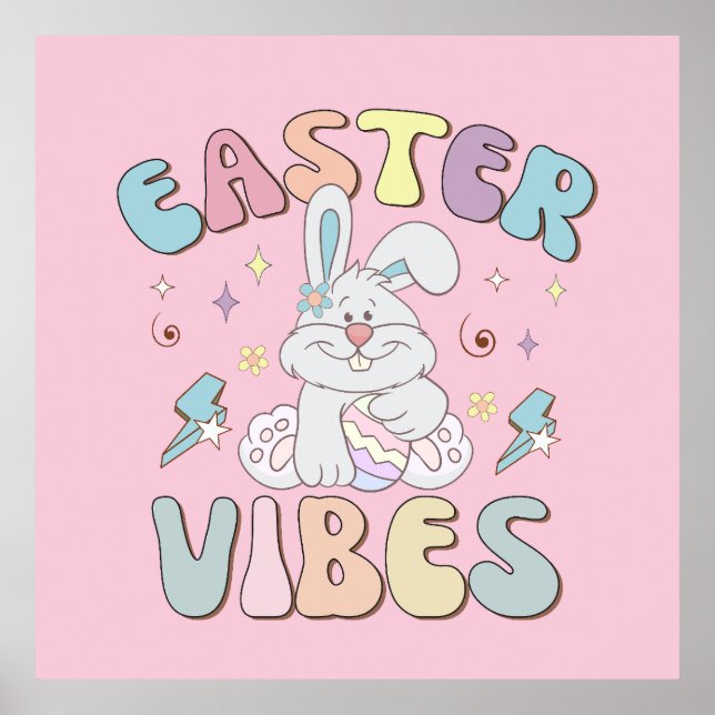 Cute Bunny Easter Vibes Pastel Spring Party  Poster (Front)