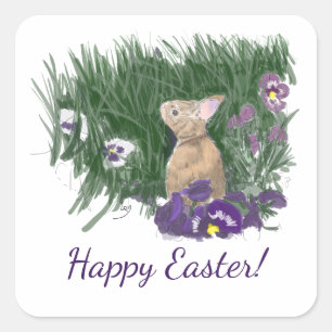 Cute Bunny Easter Wishes Holiday Greetings Square Sticker