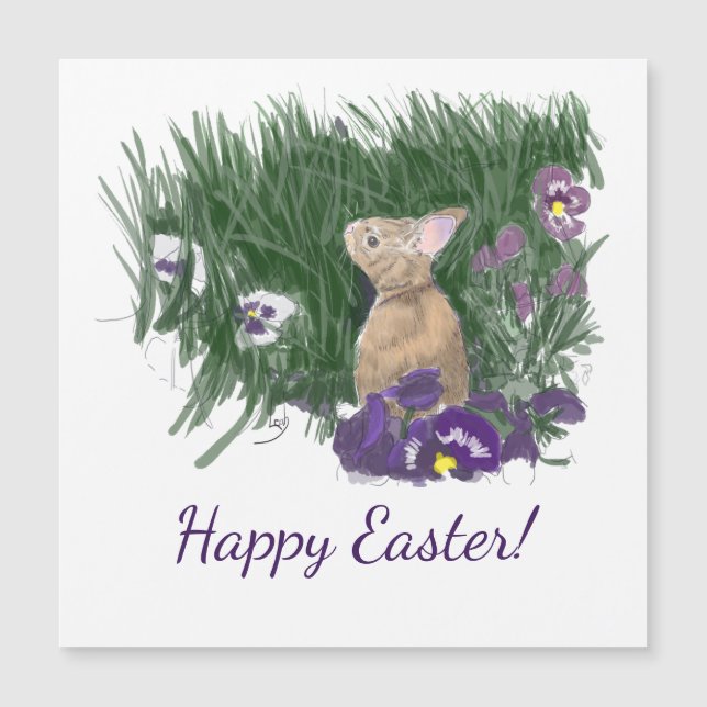 Cute Bunny Easter Wishes Holiday Magnetic Card (Front)