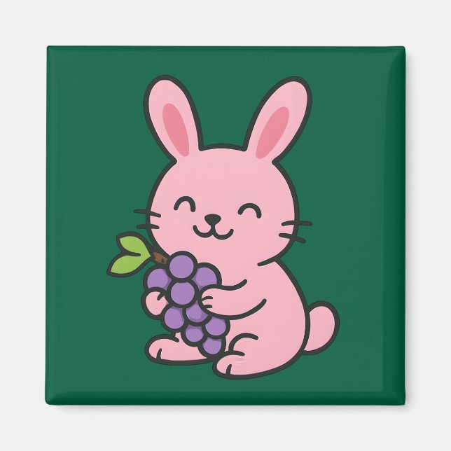 Cute Bunny Eating Grapes – Adorable Kitchen Magnet (Front)