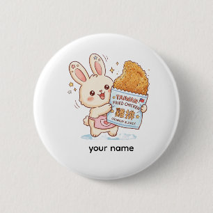 Cute Bunny Eating Taiwanese Fried Chicken Cutlet F 6 Cm Round Badge