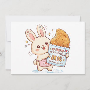 Cute Bunny Eating Taiwanese Fried Chicken Cutlet F Thank You Card