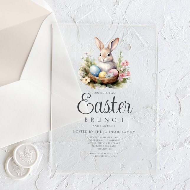 Cute Bunny Egg Hunt And Easter Brunch Acrylic Invitations (Cute Bunny Egg Hunt And Easter Brunch Acrylic Invitations)