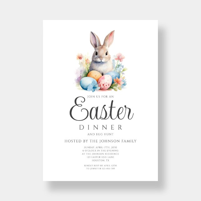 Cute Bunny Egg Hunt And Easter Dinner  Invitation (Cute Bunny Egg Hunt And Easter Dinner Invitation)
