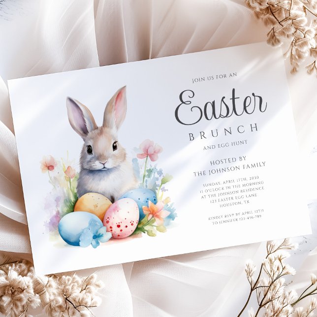 Cute Bunny Egg Hunt & Easter Brunch  Invitation (Cute Bunny Egg Hunt & Easter Brunch Invitation)