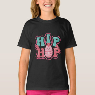 Cute Bunny Egg Hunt Hip Hop Happy Easter  Black T-Shirt
