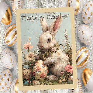 Cute Bunny Eggs Flowers Easter  Holiday Card