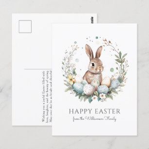 Cute Bunny Eggs Garland Wreath Personalised Easter Postcard