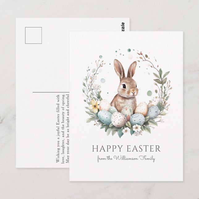 Cute Bunny Eggs Garland Wreath Personalised Easter Postcard (Front/Back)