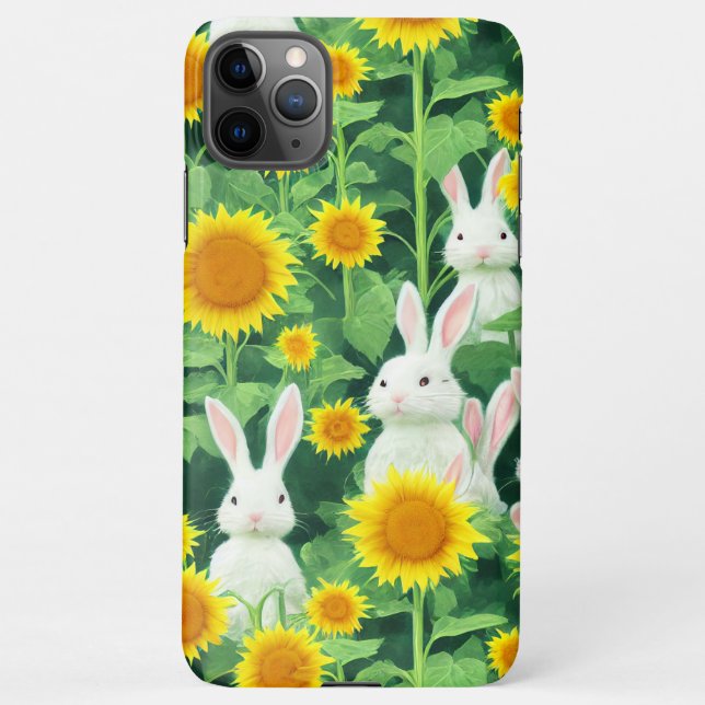 Cute Bunny Enchanted Sunflower Garden Drawing iPhone Case (Back)