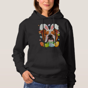 Cute Bunny English Bulldog Dog Head & Easter Egg E Hoodie