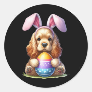 Cute Bunny Er Spaniel Dog Easter Hug Eggs Easter D Classic Round Sticker