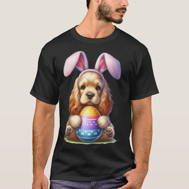 Cute Bunny Er Spaniel Dog Easter Hug Eggs Easter D T-Shirt (Front)