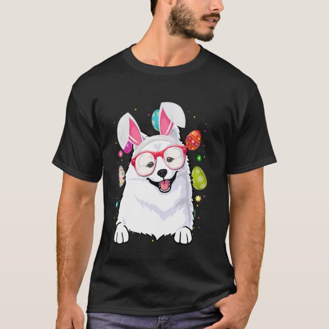 Cute Bunny Eskimo Dog Face Easter Eggs Easter Day T-Shirt (Front)