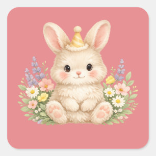 Cute Bunny European Cottage Garden Square Sticker