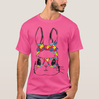Cute Bunny Face Autism Glasses Headband Happy East T-Shirt