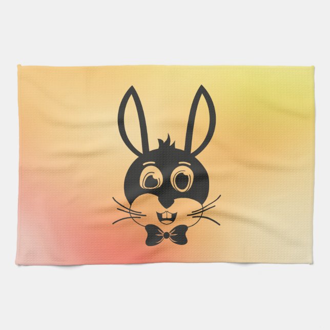 Cute Bunny Face Boy Cartoon Easter Rabbit Tea Towel (Horizontal)