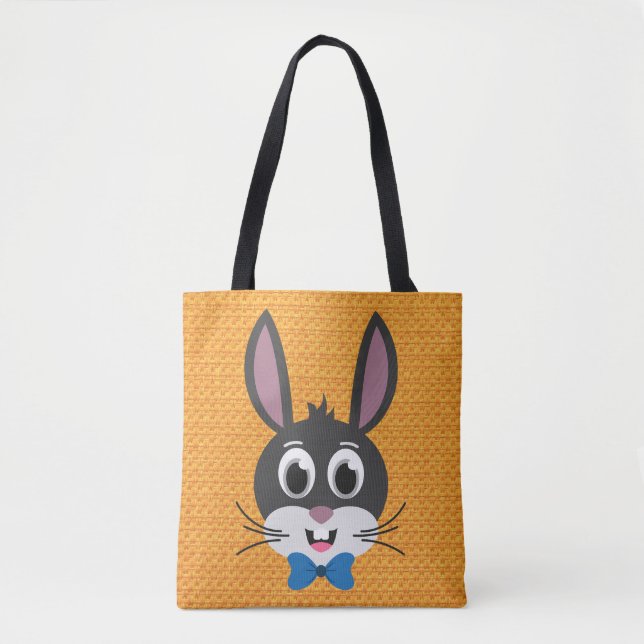 Cute Bunny Face Boy Cartoon Easter Rabbit Tote Bag (Front)