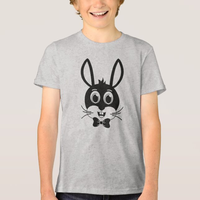 Cute Bunny Face Boy Cartoon Easter Rabbit Tri-Blend Shirt (Front)