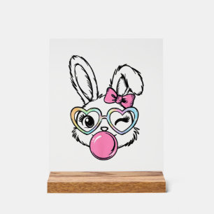 Cute Bunny Face Bubblegum Glasses Pink Coquette Bo Acrylic Sign