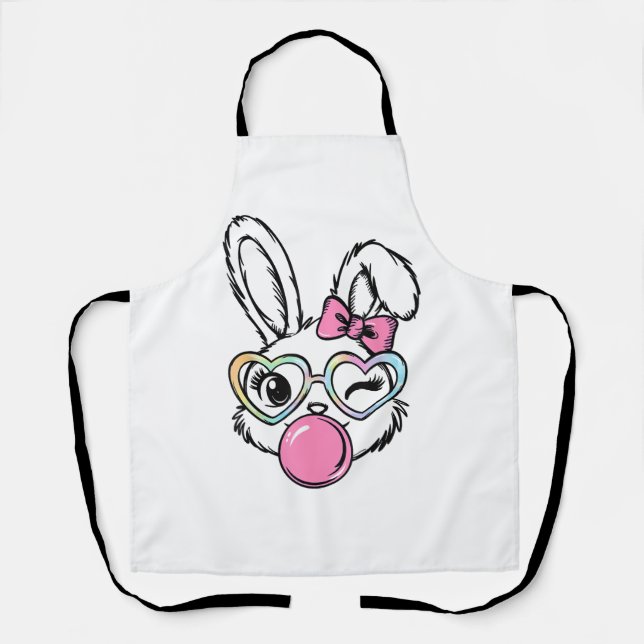 Cute Bunny Face Bubblegum Glasses Pink Coquette Bo Apron (Front)