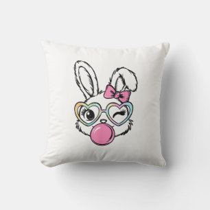 Cute Bunny Face Bubblegum Glasses Pink Coquette Bo Cushion