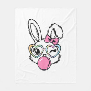 Cute Bunny Face Bubblegum Glasses Pink Coquette Bo Fleece Blanket