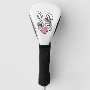 Cute Bunny Face Bubblegum Glasses Pink Coquette Bo Golf Head Cover