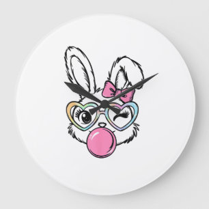 Cute Bunny Face Bubblegum Glasses Pink Coquette Bo Large Clock