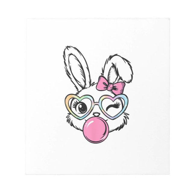 Cute Bunny Face Bubblegum Glasses Pink Coquette Bo Notepad (Front)