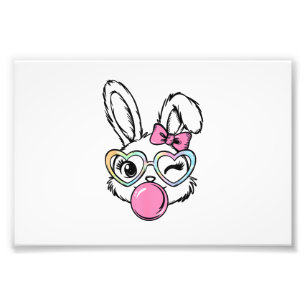 Cute Bunny Face Bubblegum Glasses Pink Coquette Bo Photo Print